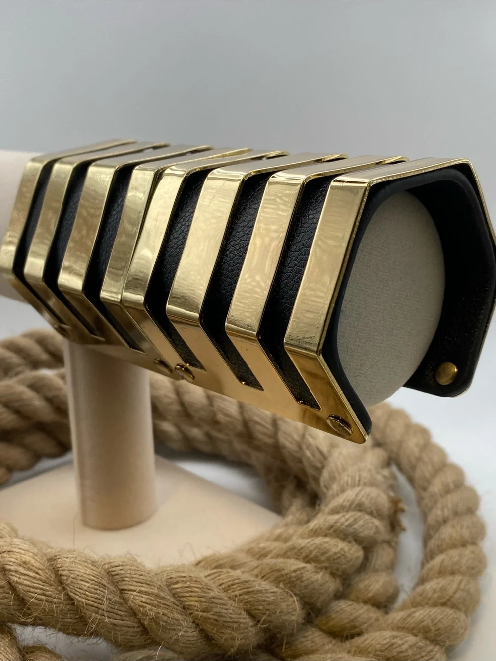 Vintage Gold and Black Chevron Link Bracelet Watch
